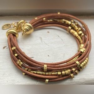 SAI BRAZIL Terra Cotta Leather & Gold Bracelet